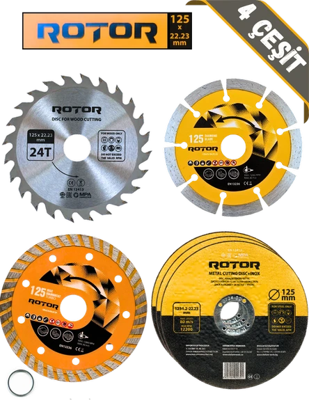 6'lı Disk seti 125x22,23 Metal+Seramik+Ahşap 6 parça ürün görseli 1