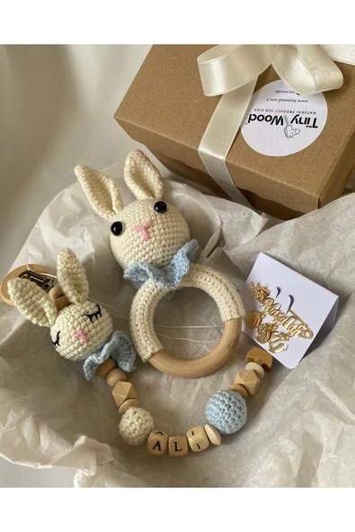 Hoşgeldin Bebek Hediyelik, Erkek, Yenidoğan Bebek Isimli Emzik Askısı Hediye Seti, Diş Kaşıyıcı ürün görseli 1