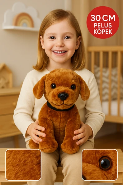 30 cm Peluş Köpek Oyuncak – Yumuşacık Tüylü, Büyük Gözlü, Çocuk Odası Dekor & Hediye” ürün görseli 1
