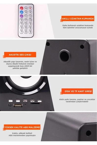 D23 Bluetooth Hoparlör 3.5mm Jack Kablolu Bilgisayar Hoparlörü - Resim 7