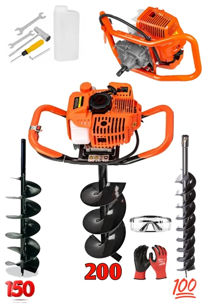 Deko 6200CC Toprak Burgu Makinesi ve Fidan Dikme Seti Titanyum 3 Başlıklı 100MM / 150MM/ 200 MM Set ürün görseli 1