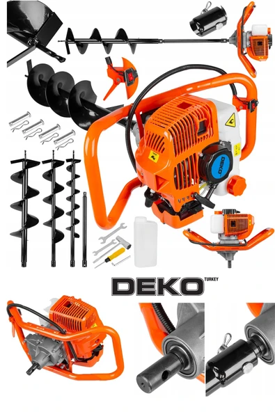Deko 6200CC Toprak Burgu Makinesi ve Fidan Dikme Seti Titanyum 3 Başlıklı 100MM / 150MM/ 200 MM Set - Resim 2