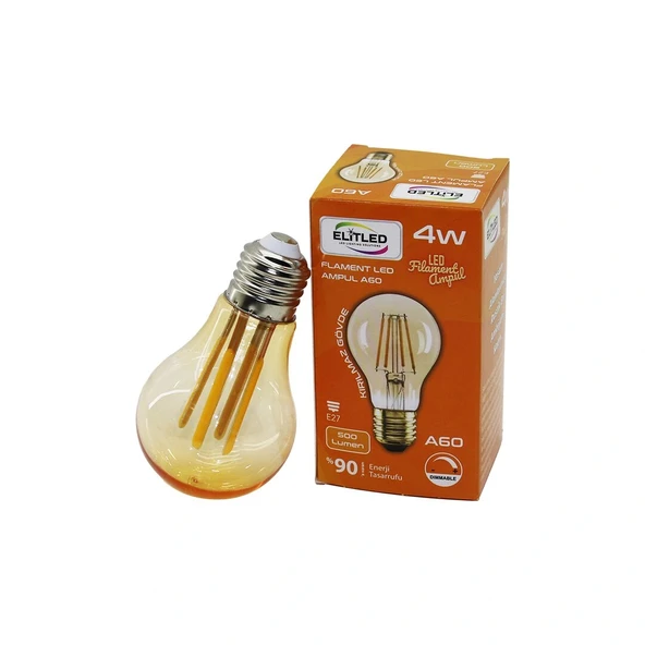 ELİTLED A-60 4W - E27 GOLD COLOR FLAMENT LED RUSTİK AMPUL 500LUMEN KIRILMAZ GÖVDE (5365) ürün görseli 1