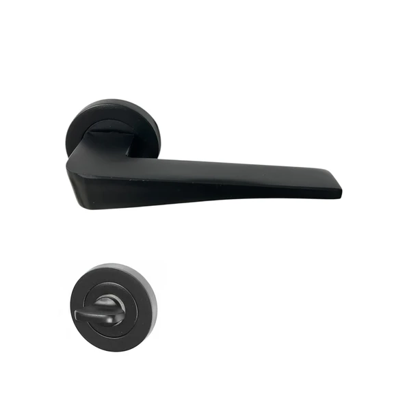 Hira Yasmin Alüminyum Yuvarlak Rozetli Kapı Kolu Mat Siyah Wc ürün görseli 1