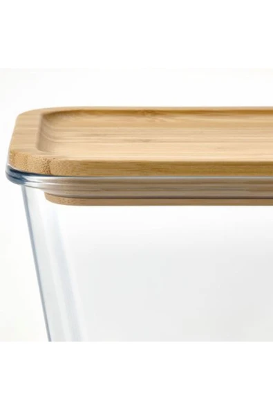 365+ 1,8 Lt Bambu 21x15x12 Cm Vakumlu Dikdörtgen Bambu Kapaklı Saklama Kabı Cam - Bambu - Resim 3