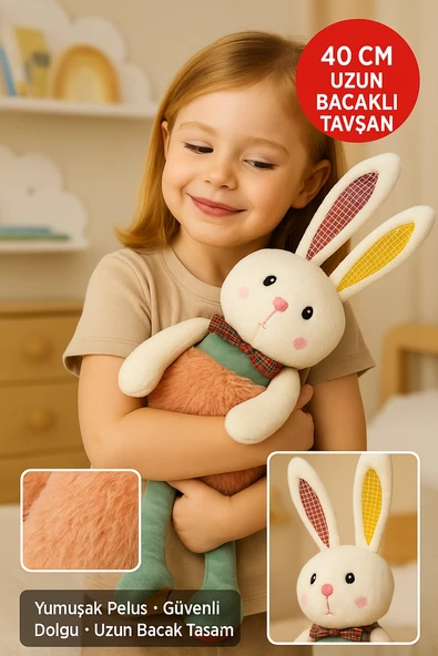 40 Cm Uzun Bacaklı Tavşan Peluş Oyuncak – Yumuşak Peluş, Dekor ve Uyku Arkadaşı ürün görseli 1