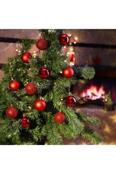 Noel Çam Ağacı Süsü Ev Ofis Dekor 12’li Parlak Kırmızı 3 Cm Top Süs Yılbaşı Çam Ağacı Süsleri Topu ürün görseli 1