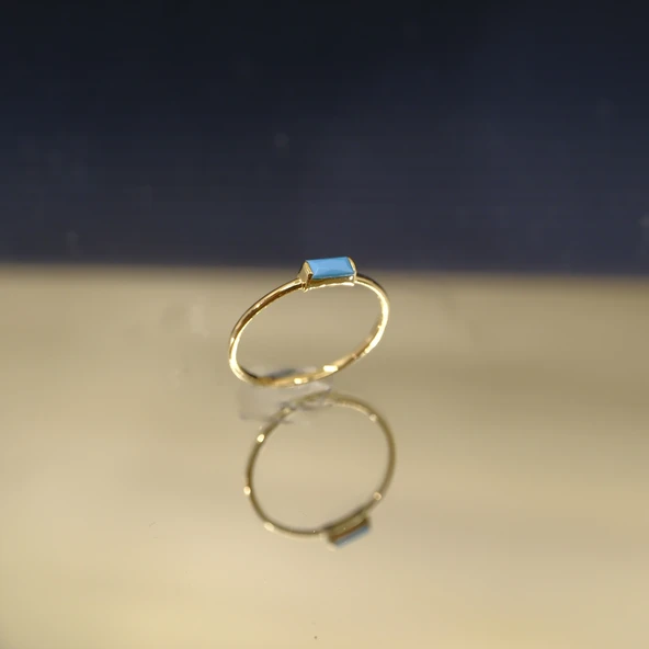 Gümüş Firuze(Turquaz) Baget Tek Taş Yüzük-Minimal Eklem Yüzügü ürün görseli 1