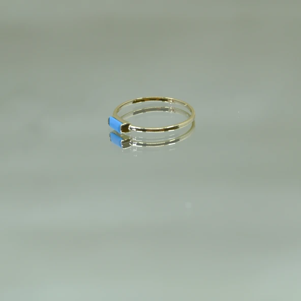 Gümüş Firuze(Turquaz) Baget Tek Taş Yüzük-Minimal Eklem Yüzügü - Resim 3