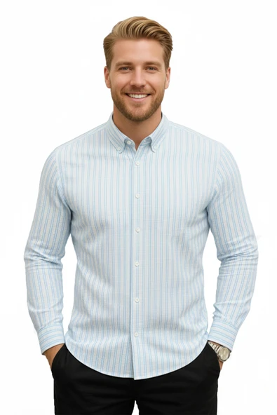 DeepSEA Erkek Çizgili Gofre Kumaş Dar Kesim Gömlek – Şık, Modern ve Rahat Gömlek 2501317 ürün görseli 1