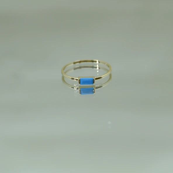 Gümüş Firuze(Turquaz) Baget Tek Taş Yüzük-Minimal Eklem Yüzügü - Resim 4