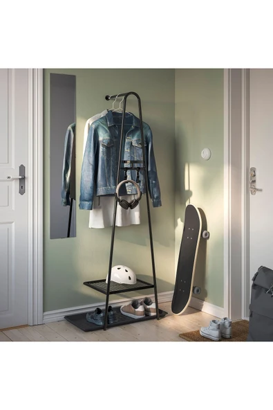 - ALGANAS, ayaklı askılık, siyah, 46x39x166 cm - Resim 2