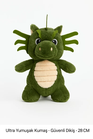 Yeşil Ejderha Peluş Oyuncak – 25 cm Sevimli Yumuşak Dolgulu Çocuk Oyuncağı & Hediye - Resim 3