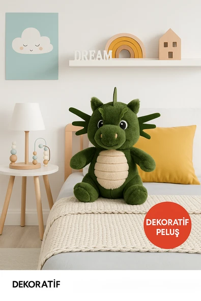 Yeşil Ejderha Peluş Oyuncak – 25 cm Sevimli Yumuşak Dolgulu Çocuk Oyuncağı & Hediye - Resim 4