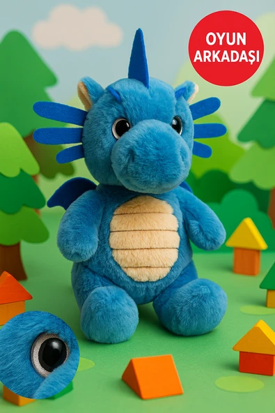 Mavi Ejderha Peluş Oyuncak – Yumuşak Dolgulu Sevimli Peluş Ejderha 28 cm Çocuk Oyuncak - Resim 4