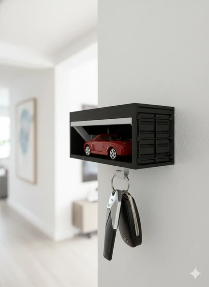 Mini Garaj Temalı Anahtarlık ve Araba Standı  Duvar Askısı Dekor Ürünü ürün görseli 1