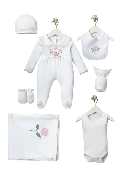 Kız Bebek Mobil Çiçek Desenli 7 Li Zıbın Hastane Çıkış Seti ürün görseli 1