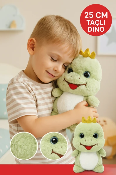 25 CM Taçlı Dino Peluş Oyuncak – Sevimli Yeşil Dinozor | Çocuk Hediyesi & Oyun Arkadaş ürün görseli 1