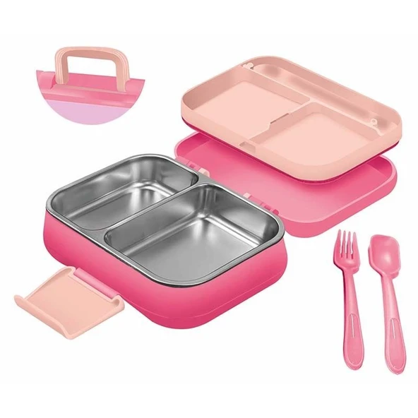 beslenme kabı çelik sefer tası - yemek termosu saklama kabı 1030ml.2 bölmeli kulplu ürün görseli 1