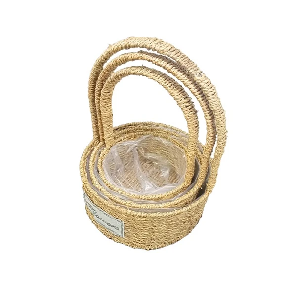 3'lü Yuvarlak Doğal Hasır Sepet Seti ürün görseli 1