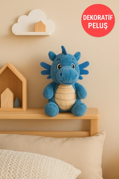 Mavi Ejderha Peluş Oyuncak – Yumuşak Dolgulu Sevimli Peluş Ejderha 28 cm Çocuk Oyuncak - Resim 3
