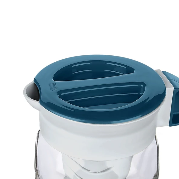 Kapaklı sügeçli cam detox su şişesi 1500 ml.cam sürahi lacivert - Resim 4