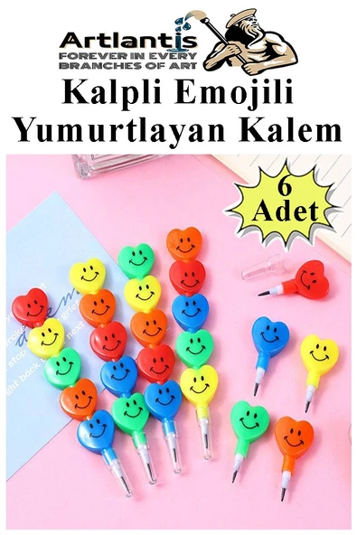 Kalpli Emoji Yumurtlayan Kurşun Kalem 6 Adet Eğlenceli Hediyelik Kurşun Kalem Gülen Yüzlü Kurşun Kalem Karne Hediyesi ürün görseli 1