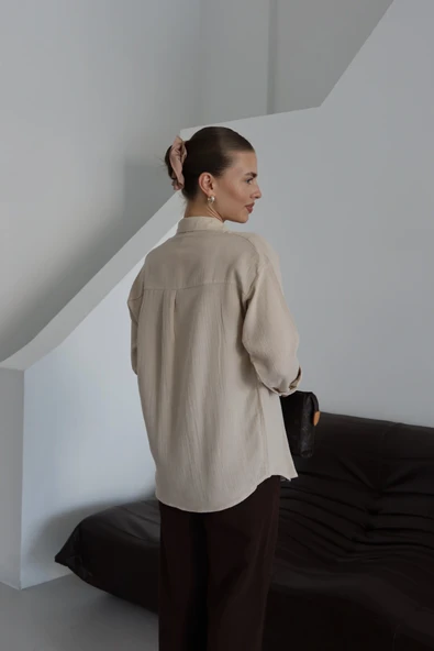 Tek cepli müslin gömlek bej pt - Resim 6