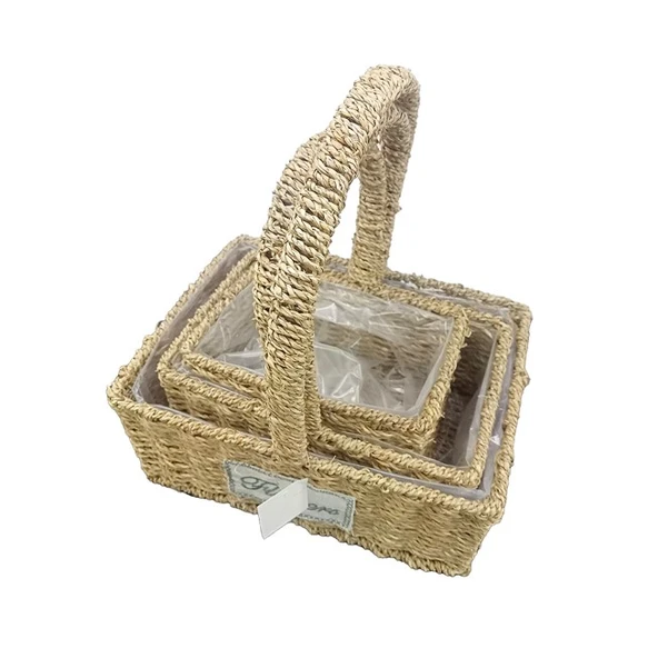 3'lü Kare Hasır Sepet Seti ürün görseli 1