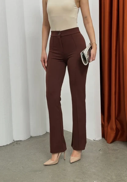 Düğmeli Palazzo Pantolon Kahve P170091 ürün görseli 1