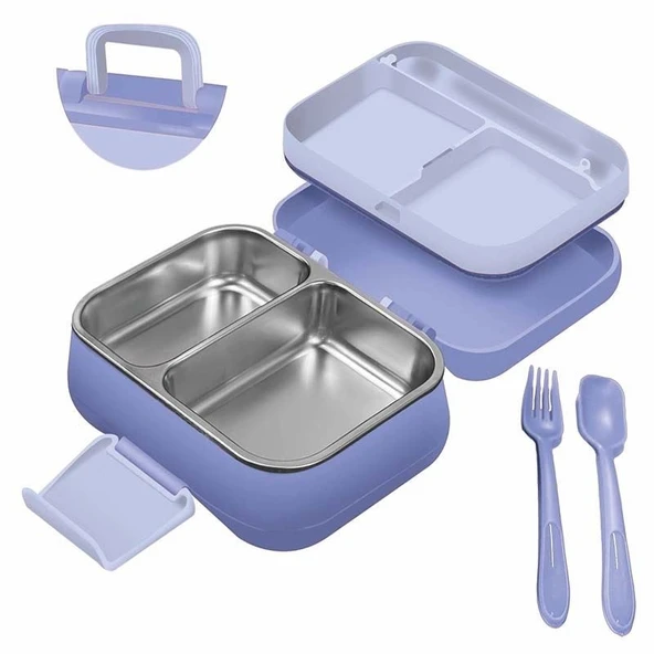 beslenme kabı çelik sefer tası - yemek termosu saklama kabı 1030ml.2 bölmeli kulplu ürün görseli 1