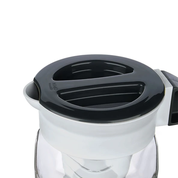 Kapaklı sügeçli cam detox su şişesi 1500 ml.cam sürahi siyah - Resim 4