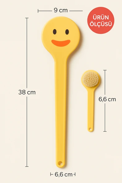 Emoji Baskılı Uzun Saplı Kese Fırçası – Sırt Banyo Temizleme ve Peeling Masaj Fırçası - Resim 2