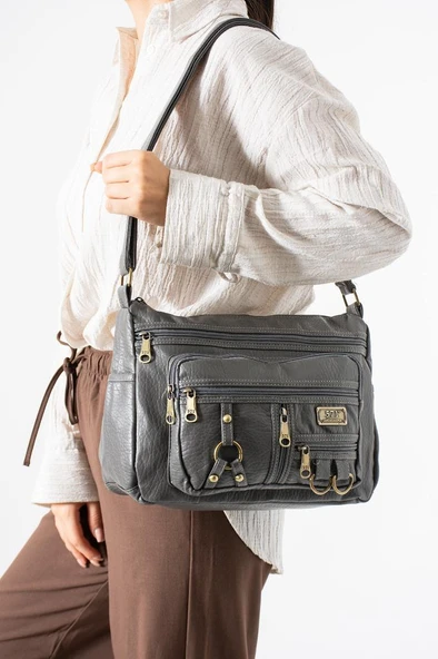 Y.S.Deri Kadın Postacı Çanta Çok Cepli 30*20 Cm Vegan Deri Bayan Çapraz Askılı Omuz Çantası - Resim 16