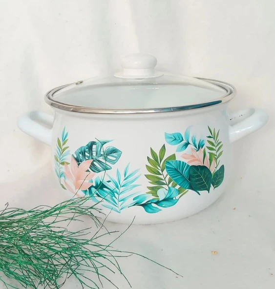 22 cm 4 litre  Yaprak dekor emaye süt yoğurt mayalama tencere ürün görseli 1