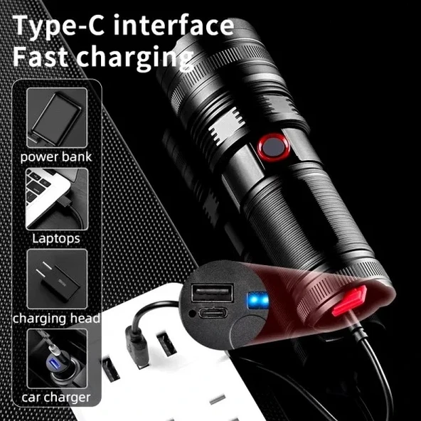 Taktik LED El Feneri 2000m, Güçlü Uzun Menzilli LED El Feneri XA-B702 (5314) ürün görseli 1