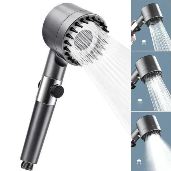 3 Kademeli Turbo Basınçlı Masaj Başlıklı Silikon Fırçalı Duş Başlığı – Yüksek Basınçlı Su Tasarruflu Duş Başlığı (5314) ürün görseli 1