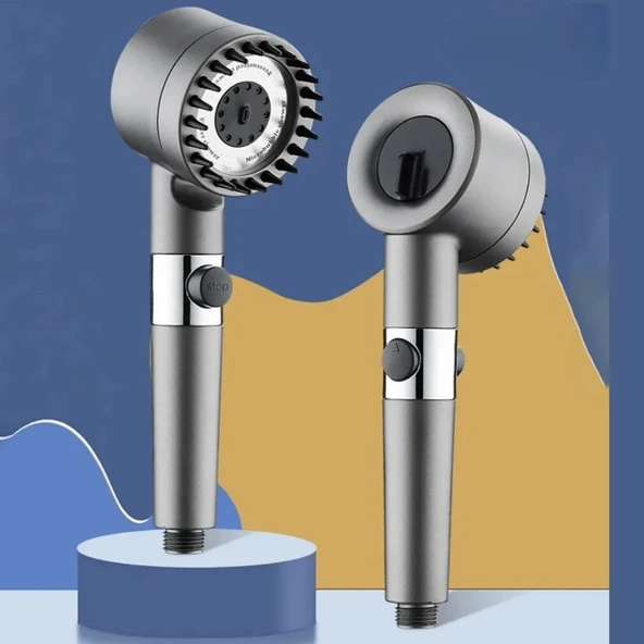 3 Kademeli Turbo Basınçlı Masaj Başlıklı Silikon Fırçalı Duş Başlığı – Yüksek Basınçlı Su Tasarruflu Duş Başlığı (5314) - Resim 4