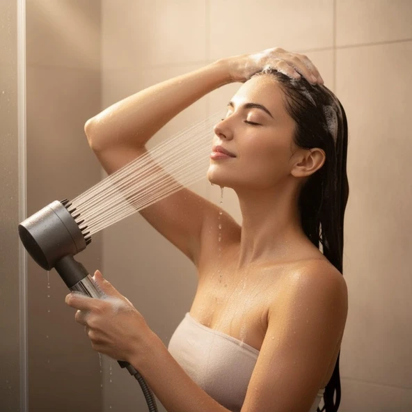 3 Kademeli Turbo Basınçlı Masaj Başlıklı Silikon Fırçalı Duş Başlığı – Yüksek Basınçlı Su Tasarruflu Duş Başlığı (5314) - Resim 5