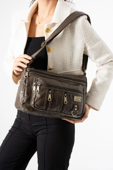 Y.Suni Deri Kadın Postacı Çanta Çok Cepli 30*20 Cm Vegan Deri Bayan Çapraz Askılı Omuz Çantası - Resim 6