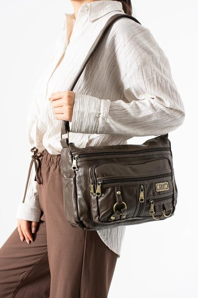 Y.S.Deri Kadın Postacı Çanta Çok Cepli 30*20 Cm Vegan Deri Bayan Çapraz Askılı Omuz Çantası ürün görseli 1