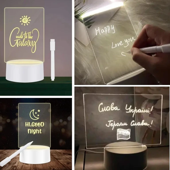 USB Kablolu Işıklı Kendiliğinden Beyaz Kalemli-Silgili Kreatif 3D Görselleştirme LED Lambası (5314) - Resim 4