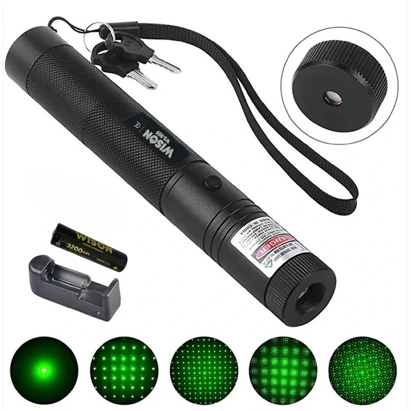Wison WS-503 100MW 3.7V 3200 mAh Desen Başlıklı Şarjlı Yeşil Lazer Pointer (5314) - Resim 3