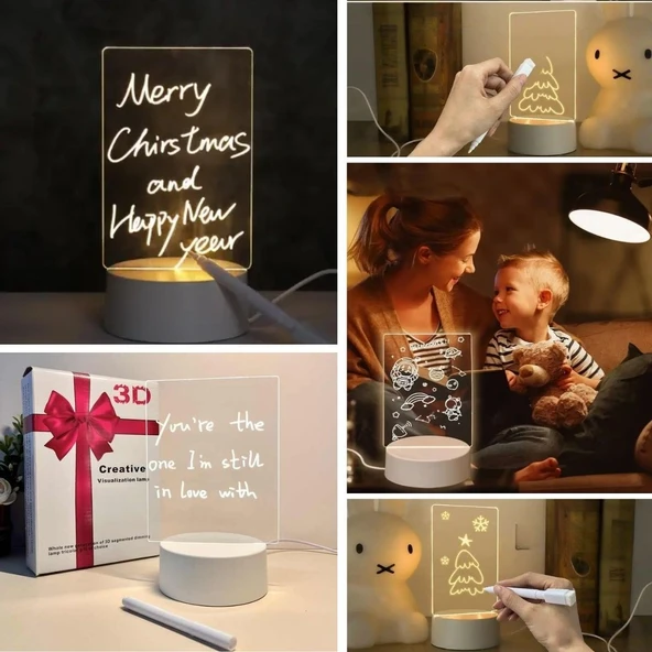 USB Kablolu Işıklı Kendiliğinden Beyaz Kalemli-Silgili Kreatif 3D Görselleştirme LED Lambası (5314) ürün görseli 1