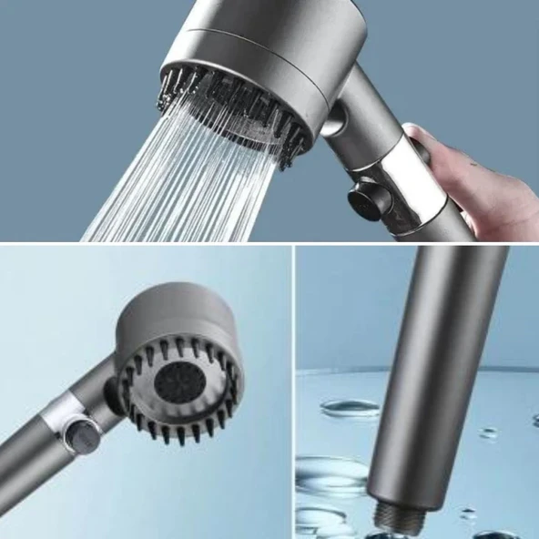3 Kademeli Turbo Basınçlı Masaj Başlıklı Silikon Fırçalı Duş Başlığı – Yüksek Basınçlı Su Tasarruflu Duş Başlığı (5314) - Resim 2