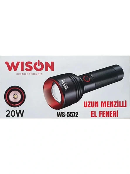 WISON WS-5572 20W Uzun Menzilli Şarjlı Metal El Feneri (5314) ürün görseli 1