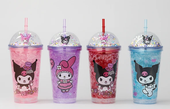 Sevimli Kuromi Pipetli Işıklı Boncuklu Suluk Bardak 400 ml ürün görseli 1