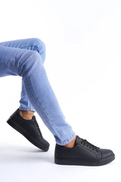 Slw165 Elite Bağcıklı Cilt Erkek Günlük Cst - Siyah Erkek Sneaker Ayakkabı - Resim 4