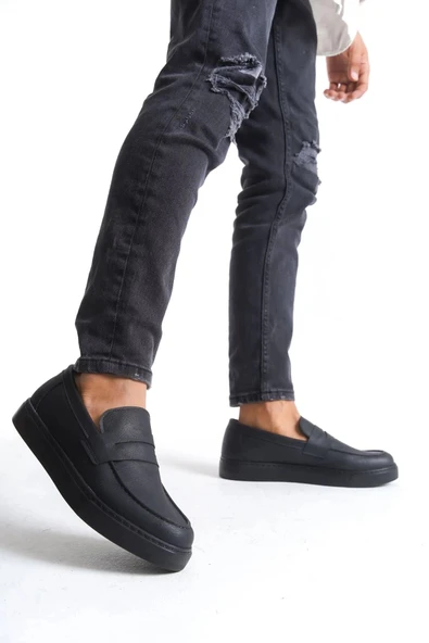 Slw180 Estilo X Bağcıksız Cilt Erkek Günlük Spor Cst - Siyah Erkek Klasik Ayakkabı - Resim 4