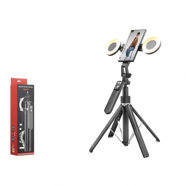 Nodar Nd1032 Tripod Selfie Çubuğu - Bluetooth 4.2 Işıklı Uzaktan Kumandalı 180Cm Siyah ürün görseli 1